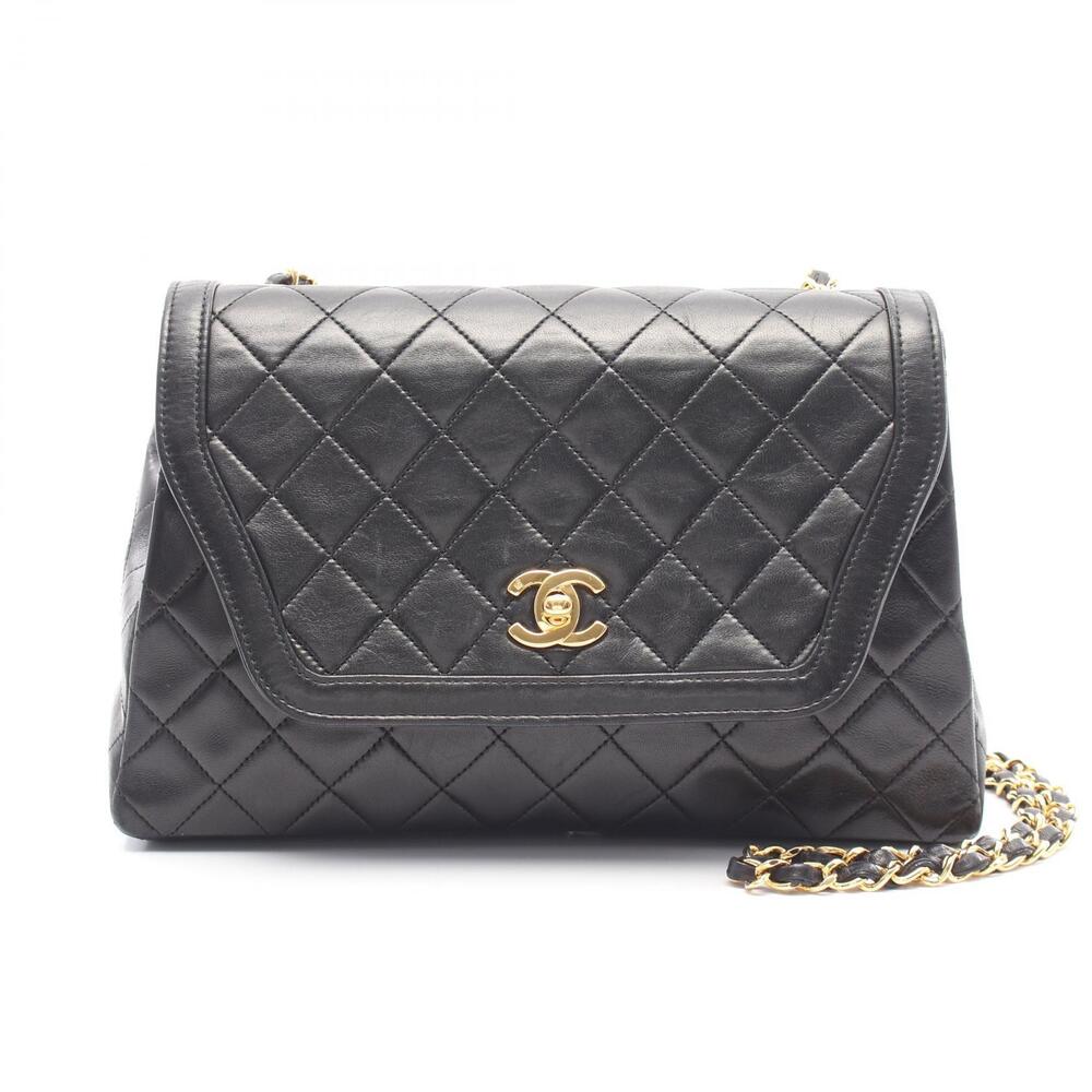 Chanel Matelasse Single Flap Shoulder Bag Lambskin Sheepskin Black